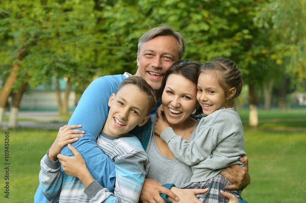 happy family at  blooming field