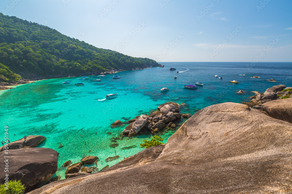 Spectacular view from Sail Rock View Point of Kor 8 of Similan Islands National Park, Phang Nga, Thailand, one of the tourist attraction of the Andaman Sea.