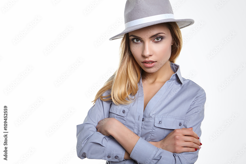 Portrait of wonderful young blonde woman with long hair looking Portrait of wonderful young blonde woman with long hair looking