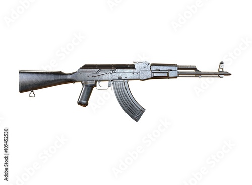 Akm assault rifle 3d illustration in color. metal parts. military color. on white background