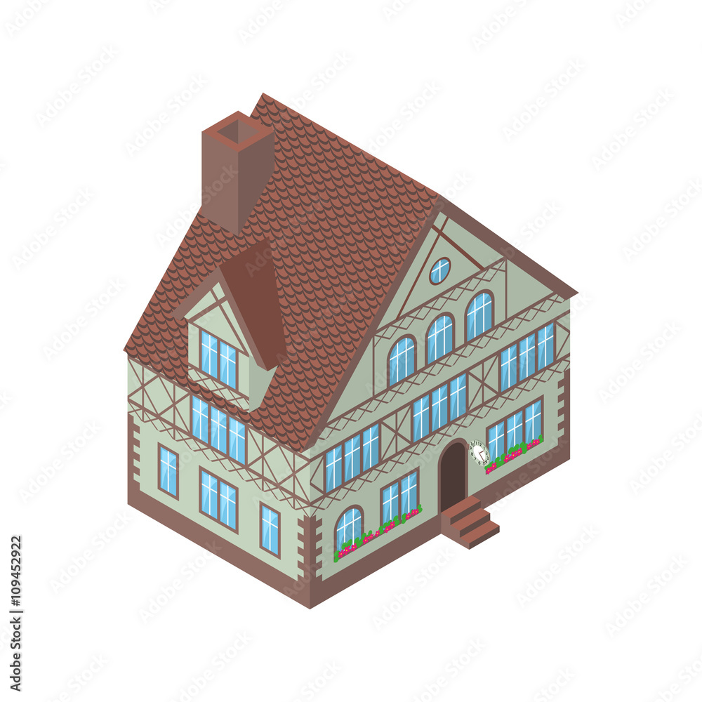 Isometric vector illustration of Tudor style house, eps10