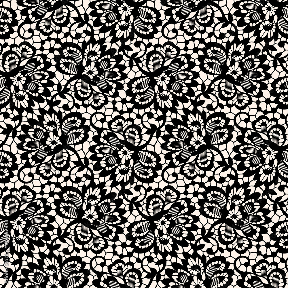 Seamless pattern black lace background old vintage