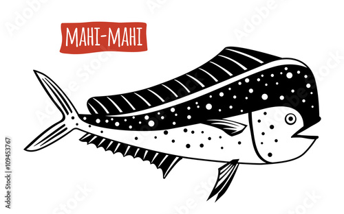 Mahi-mahi, vector cartoon illustration
