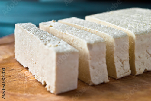 Slices of raw tofu