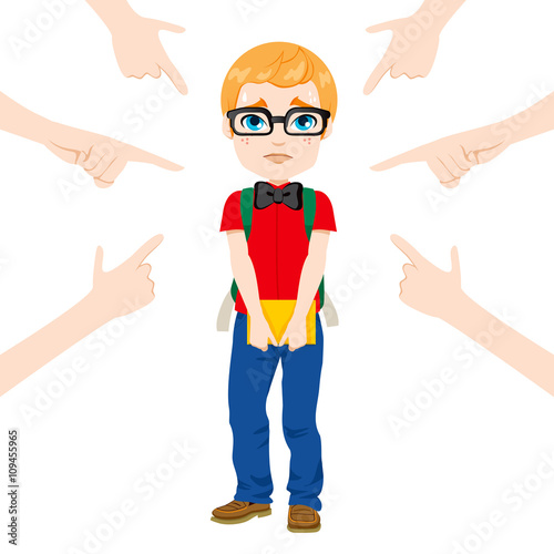 Teenager nerd boy being accused with fingers pointing at him