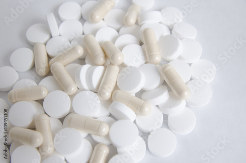 Pills and tablets on issolated background