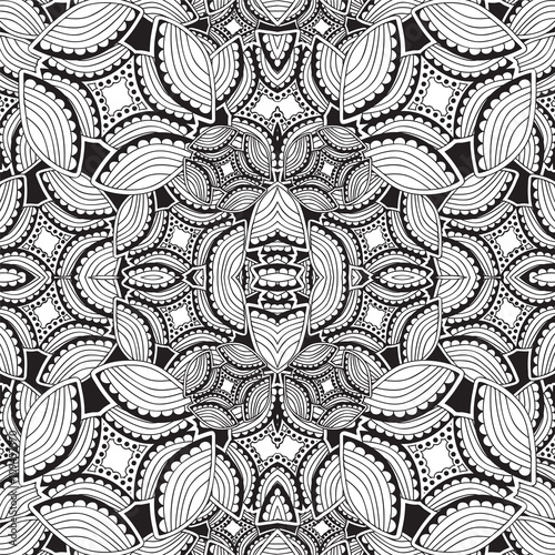 stock vector seamless doodle black and white floral pattern. ori