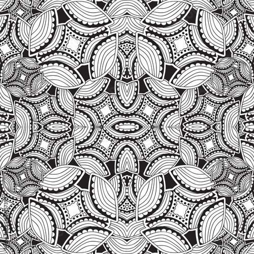 stock vector seamless doodle black and white floral pattern. ori