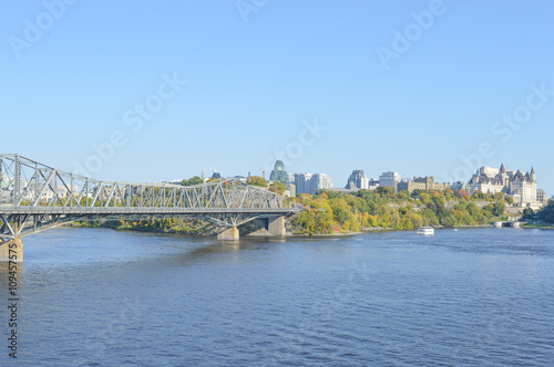 Ottawa city skyline panorama over river with urban historical buildings