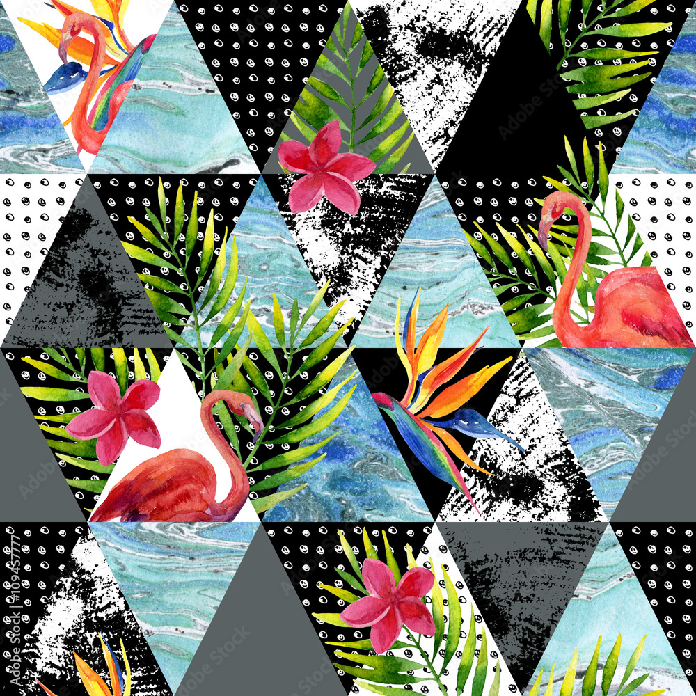 Geometric triangles with flowers and leaves