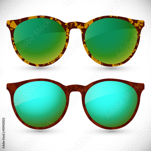 Set of two Vintage tortoise sunglasses with colorful transparent lens. Vector illustration EPS10