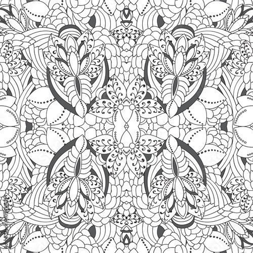 stock vector seamless doodle black and white floral pattern. ori