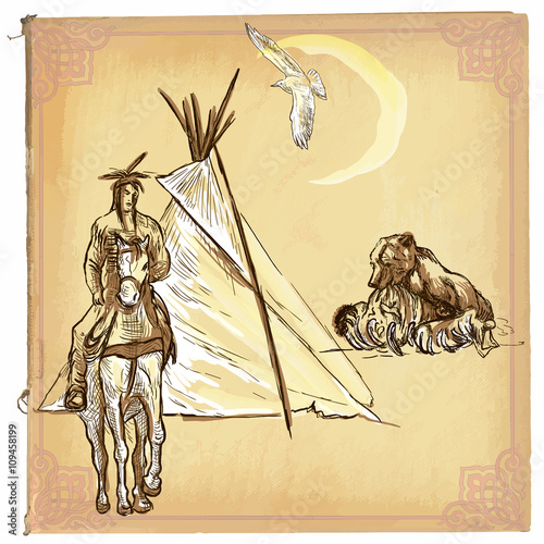 Native American, Indian - An hand drawn vector sketch, freehand