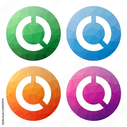 Collection of 4 isolated modern low polygonal buttons - icons - for pie diagram, pie graph, circular graph