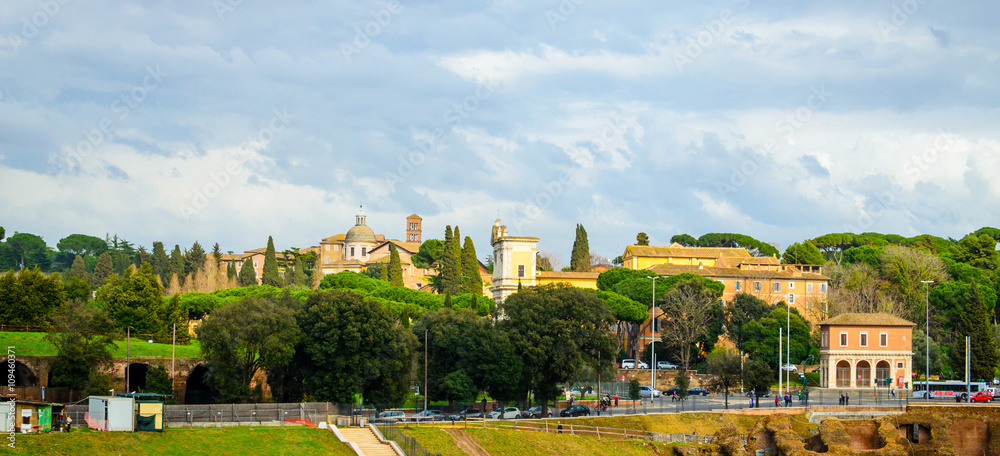  Ruins of Circus Maximus and  Palatine hill palace  in  Rome, It