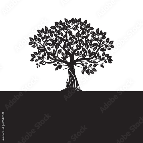Black Old Apple Tree. Vector Illustration.