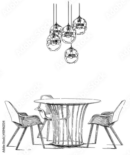 Modern interior hand drawing vector. photo