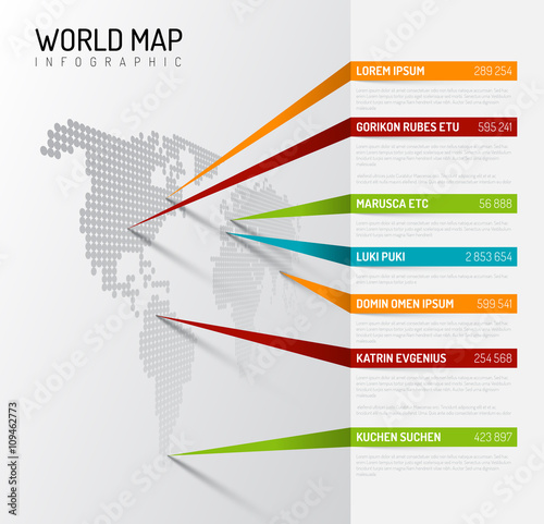 World map infographic template with pointer marks