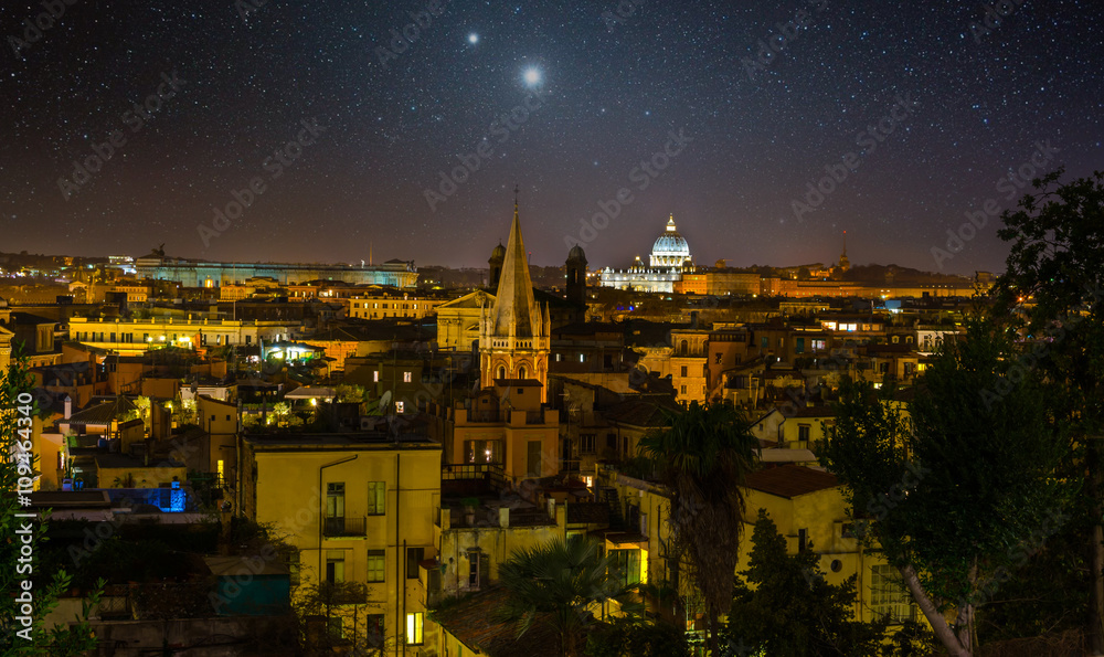 Night panorama of Rome, Italy