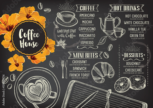 Coffee restaurant cafe menu, template design.
