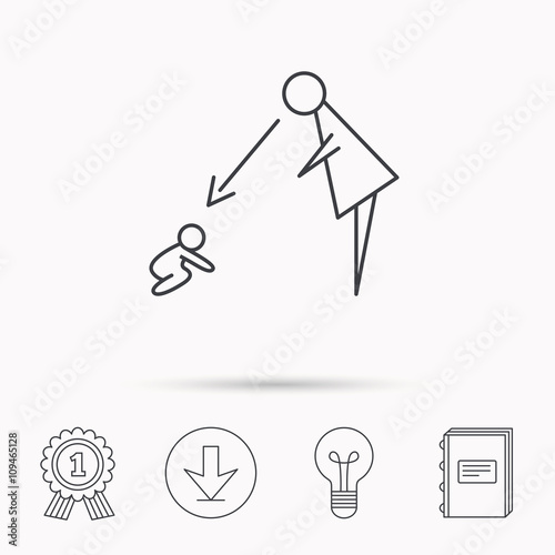 Under nanny supervision icon. Babysitting sign.