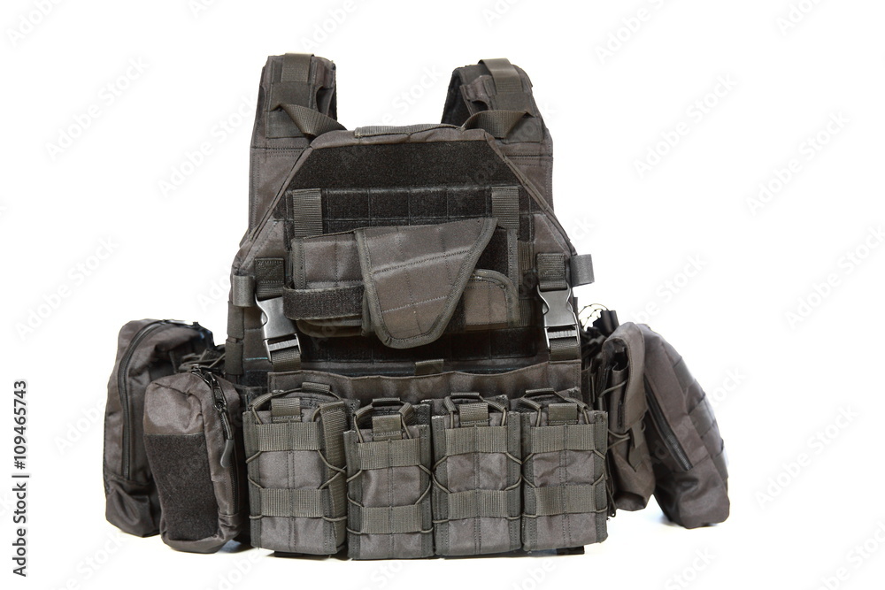 pellizco Ser carbón Tactical Vest for army with bulletproof and ammo foto de Stock | Adobe Stock
