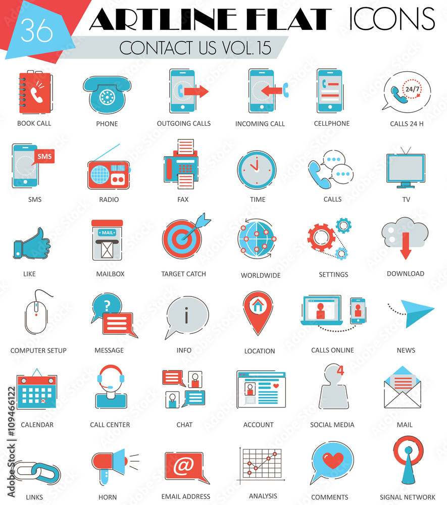Vector contact us ultra modern outline artline flat line icons for web ...