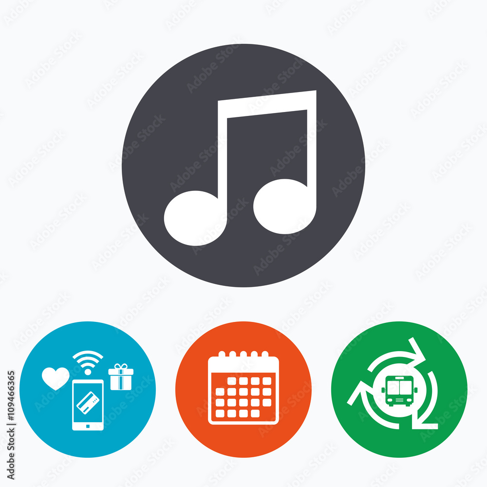 Music note sign icon. Musical symbol. Music note sign icon. Musical symbol.