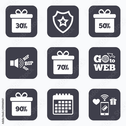 Sale gift box tag icons. Discount symbols.