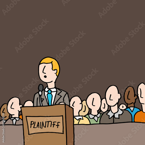 plaintive standing by jury in court