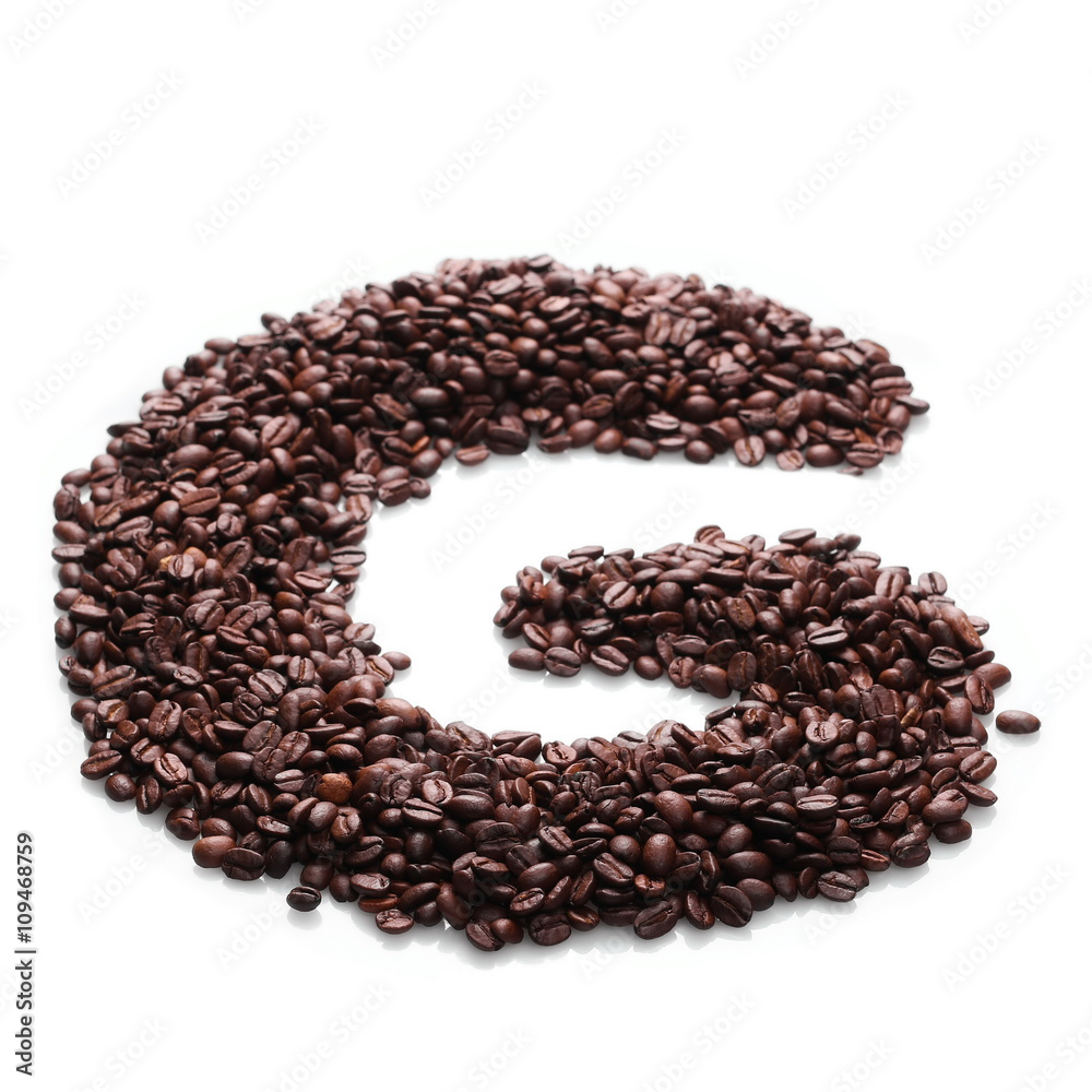 letter g, alphabet from coffee beans isolated on white background letter g, alphabet from coffee beans isolated on white background