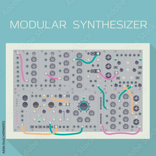 Limited edition of modular synthesizer with wires. Vector illustration.