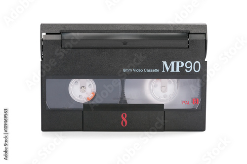 8mm video cassette on white background