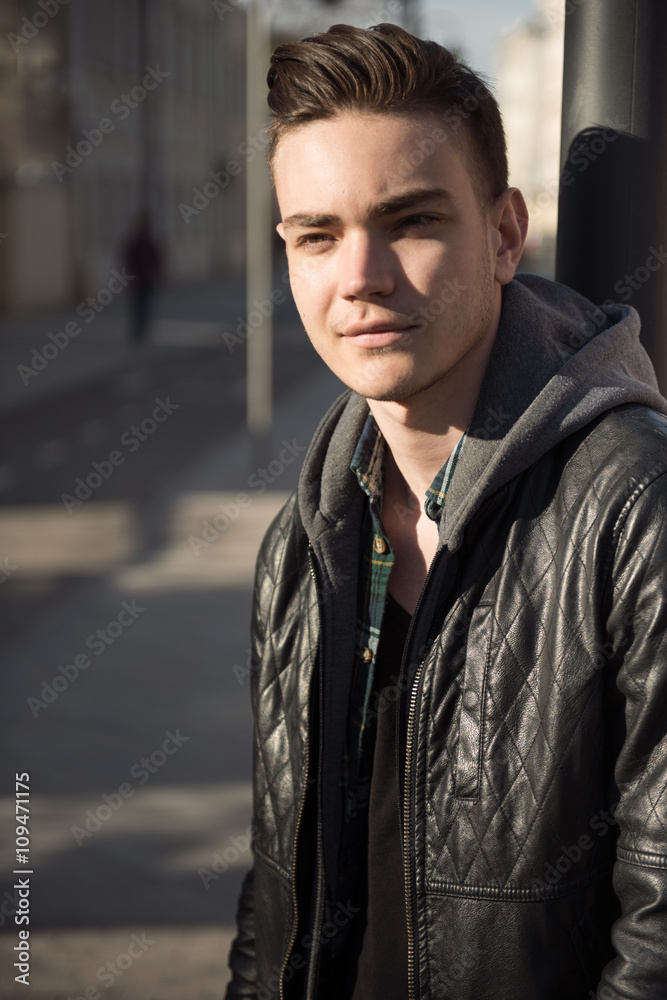 Man smile portrait outdoor on street in city Man smile portrait outdoor on street in city
