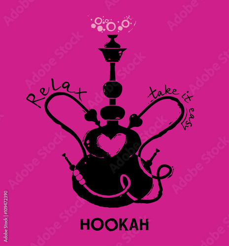 Hookah with smoking pipes. Stylish purple illustration.
