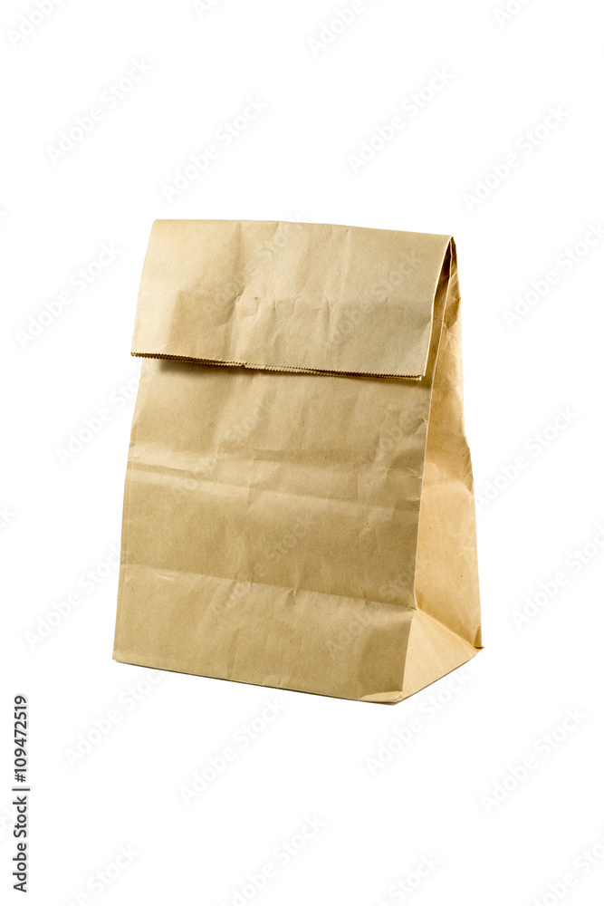 Brown Paper Bag Lunch with Copy Space Isolated on White Backgrou Brown Paper Bag Lunch with Copy Space Isolated on White Backgrou