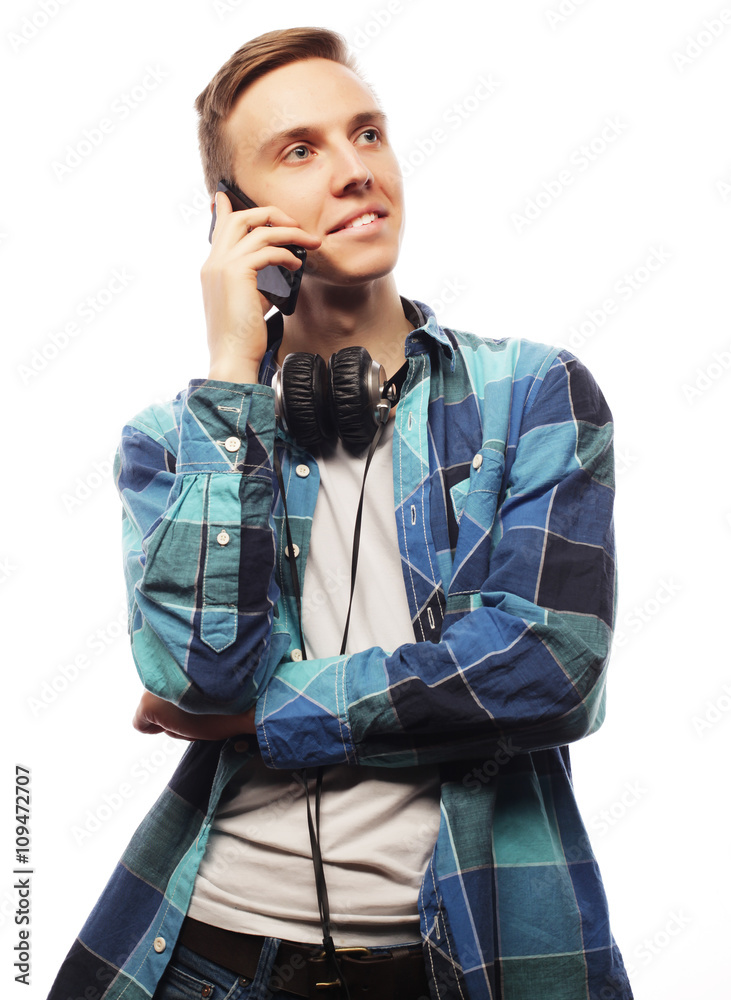 Casual portrait of happy university student guy 