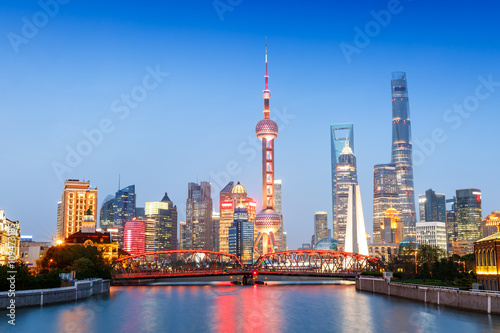 Beautiful modern city at night in Shanghai, China