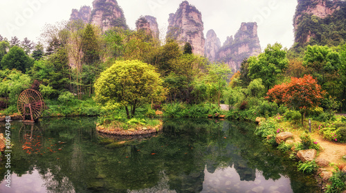small pond with reflection in yangjiajie