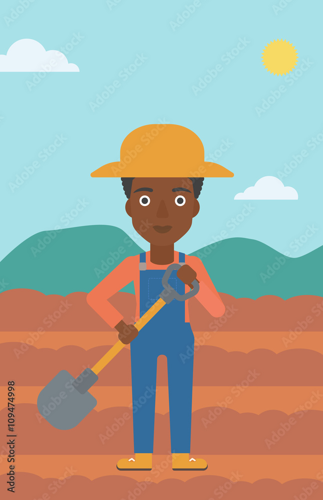 Farmer on the field with shovel. Farmer on the field with shovel.