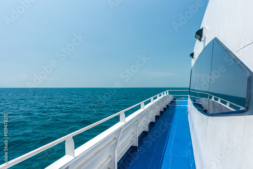 Beautiful view from a yacht, open view sea with blue sky