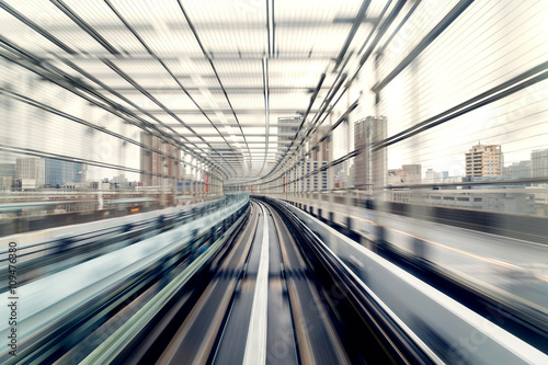 Motion blur of train moving inside tunnel in Tokyo