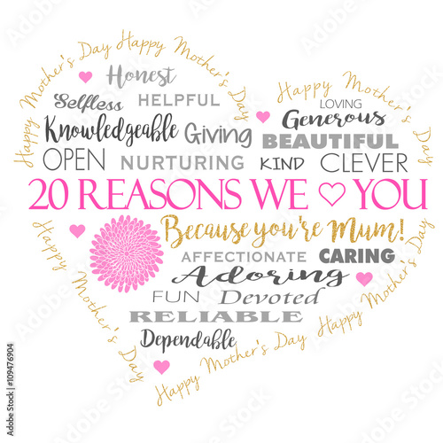 Mother's Day card in a heart shape with gold glitter effect