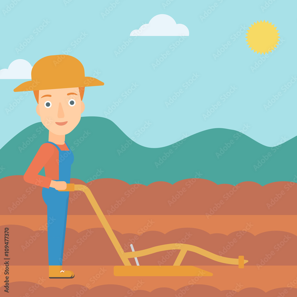 Farmer on the field with plough. Farmer on the field with plough.