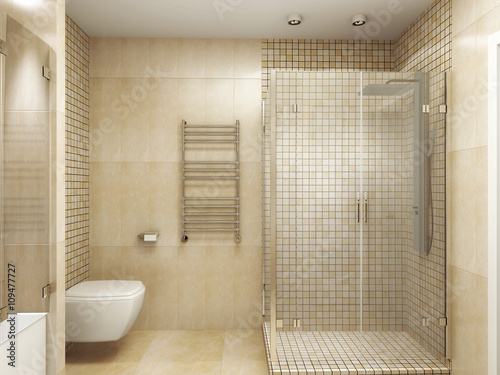 Modern interior of a bathroom 3D rendering
