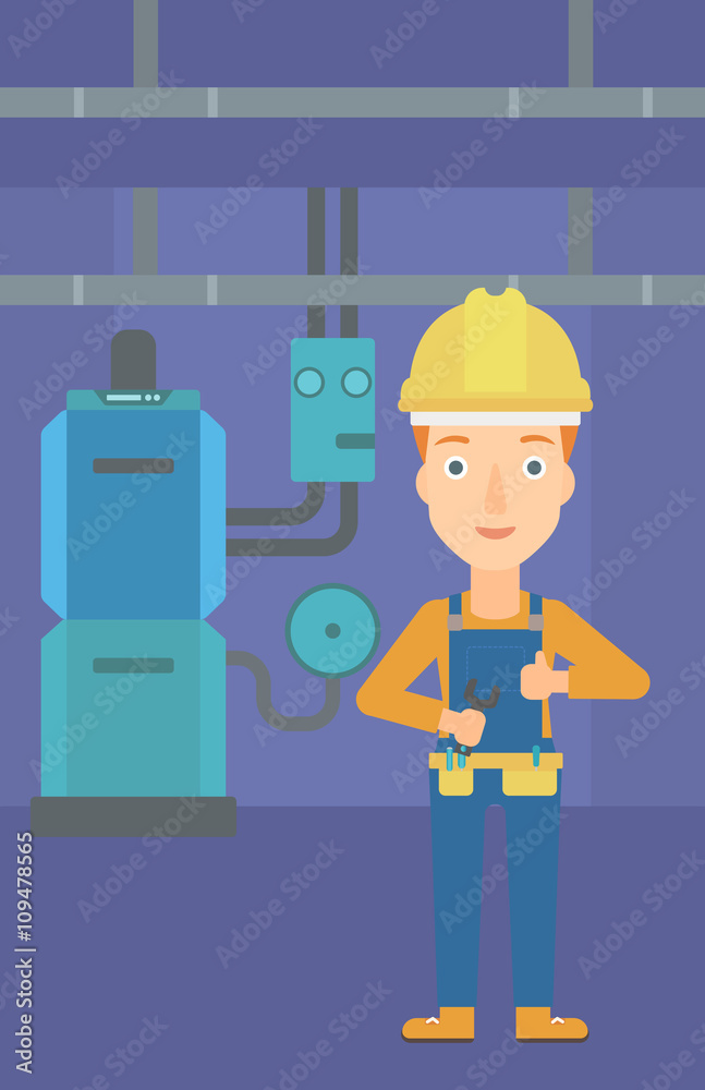 Cheerful repairer with spanner. Cheerful repairer with spanner.