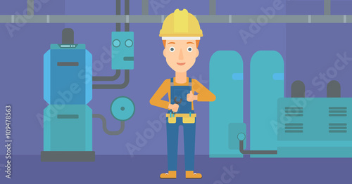 Cheerful repairer with spanner.