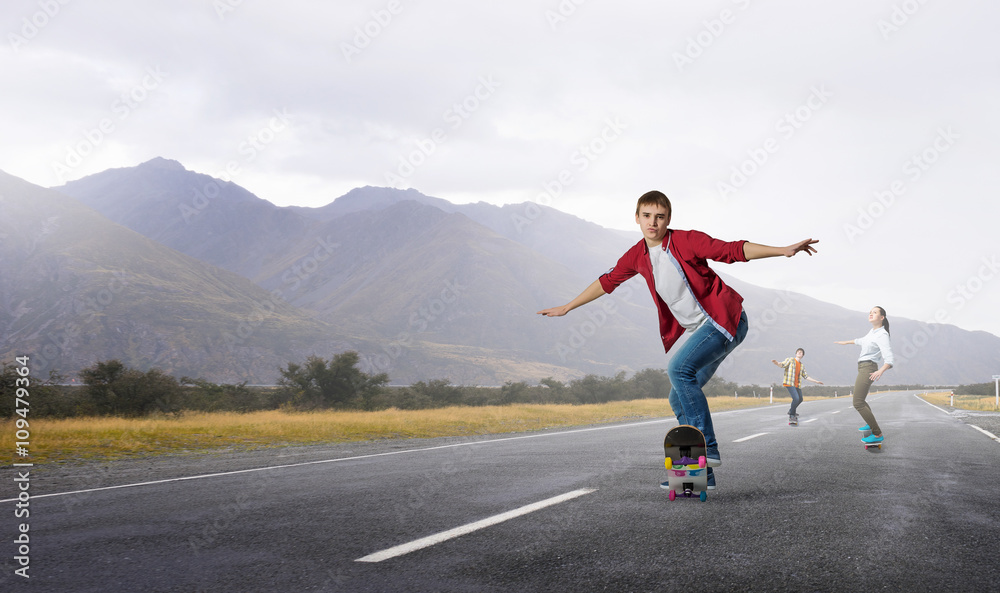 Young people riding skateboard Young people riding skateboard