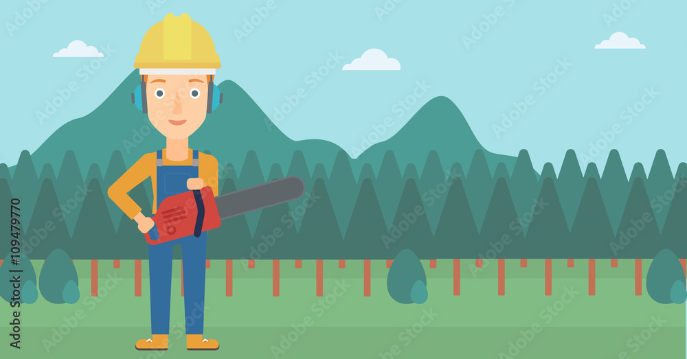 Lumberjack with chainsaw.