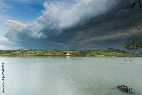 Dramatic storm sky over rivar Tamar estuary,UK
